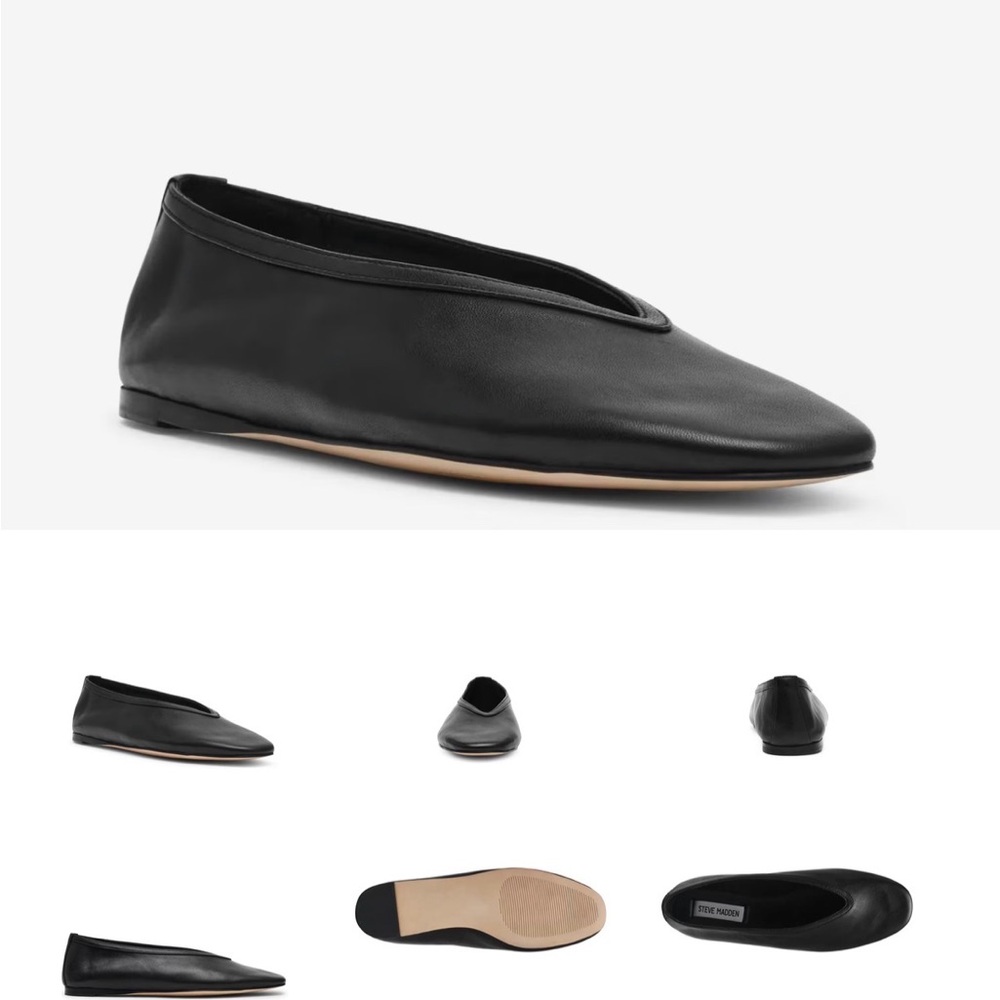 Steve Madden Leni Black Pointed Leather Ballet Flats